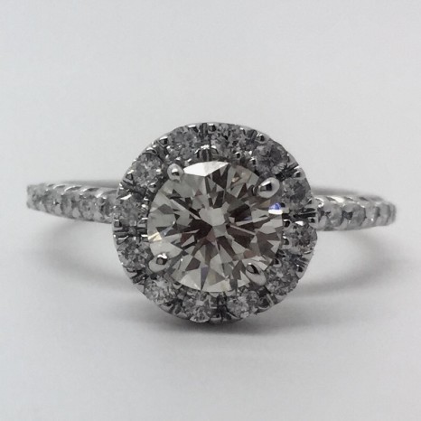 1.60 Carat Round-Cut Halo Diamond Engagement Ring in 14k White Gold